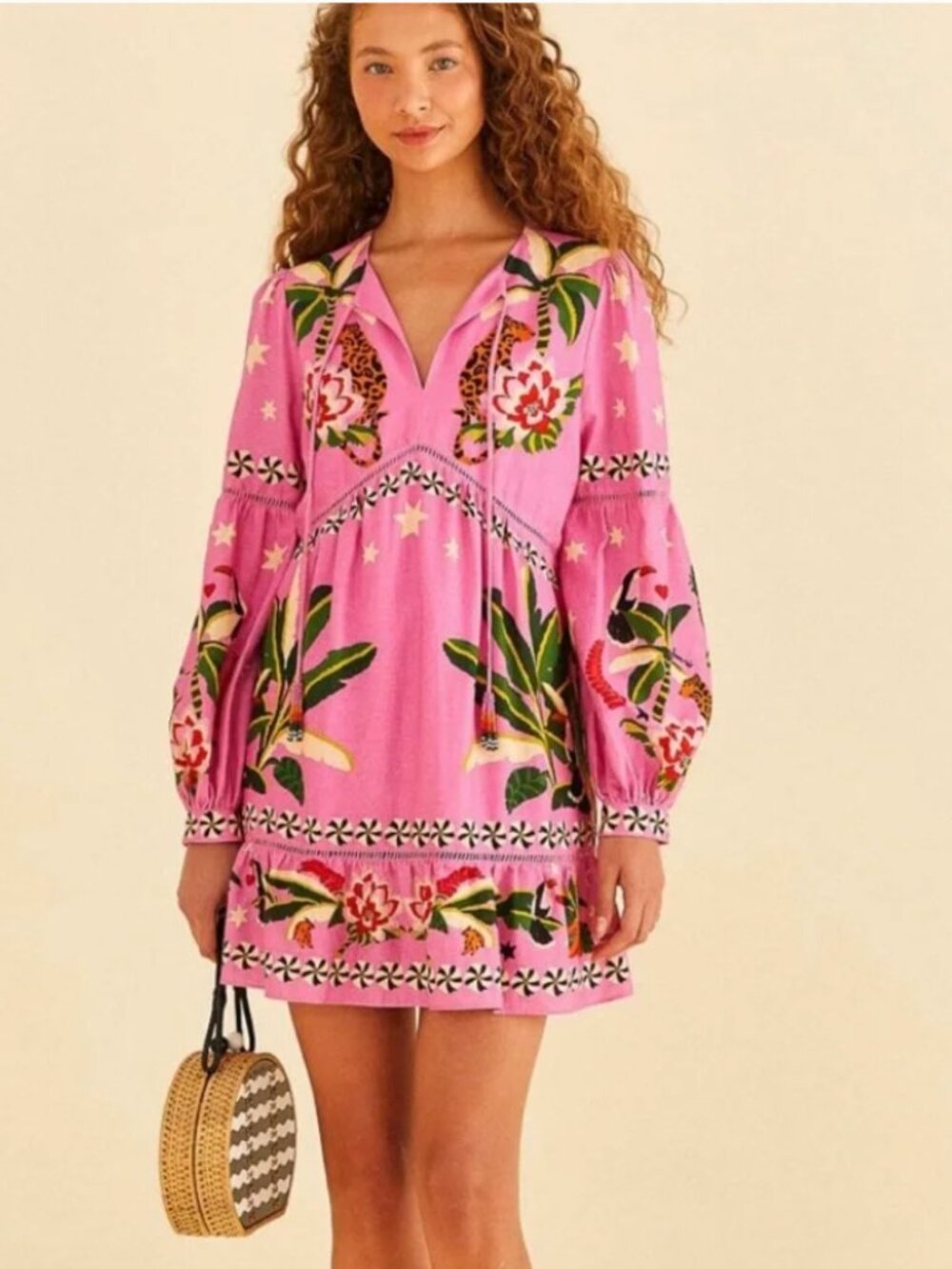Farm Rio Pink Leopard Forest Mini Dress